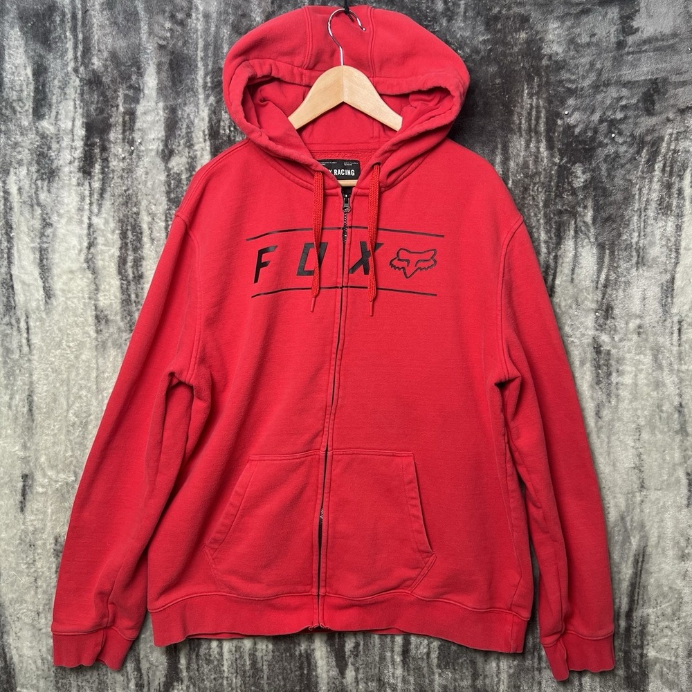 Y2K Fox Racing Hoodie Mens 2XL Red Black Zip Up